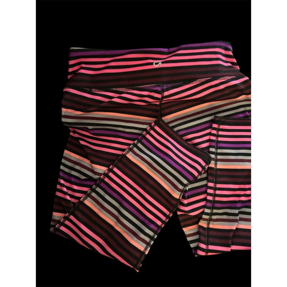 Women’s Gap Fit Black Pink Gray Stripped Leggings Size Small